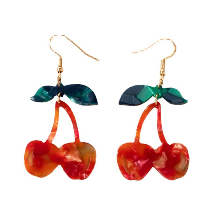 Resin coconut palm ear hook geometric cherry earrings