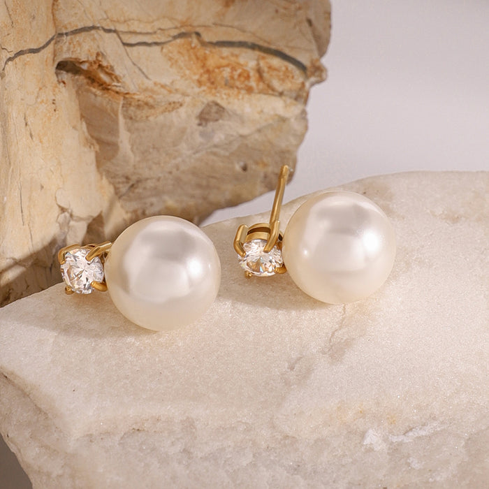 Stainless steel pearl earrings 18K gold non-fading earrings