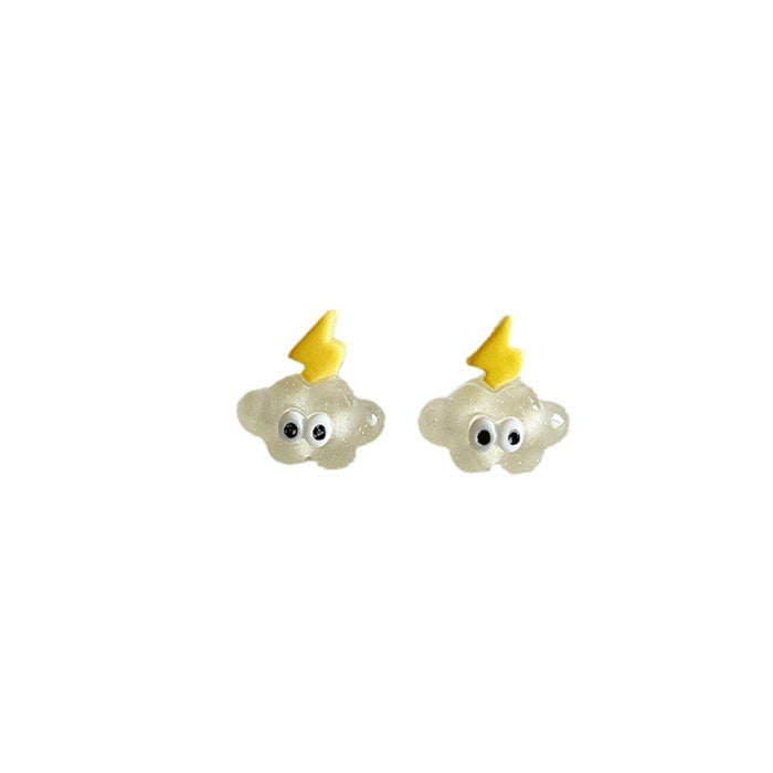 Coal ball small eye ear clip S925 silver needle mini star earrings