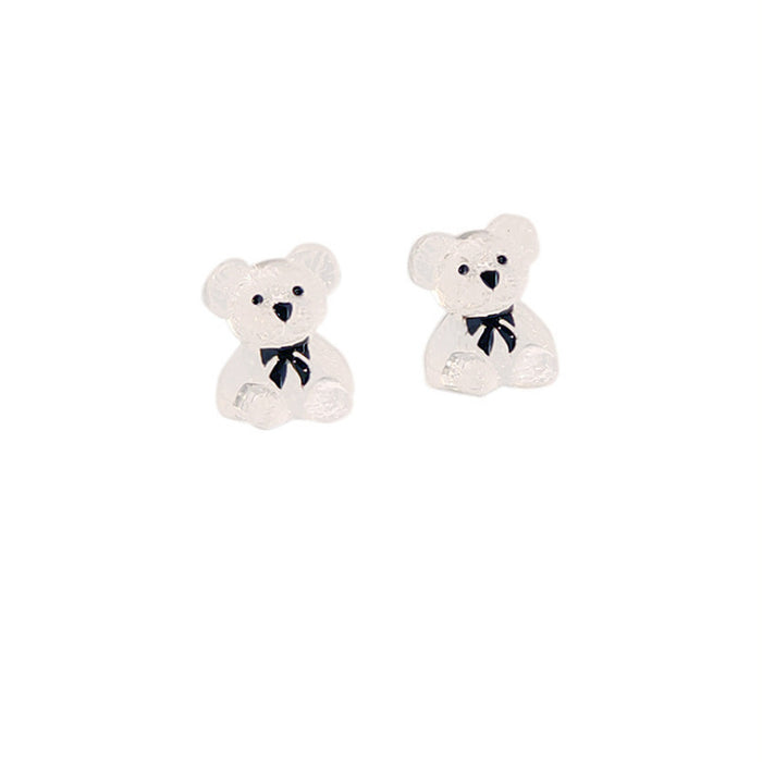 Transparent bear earrings S925 silver needle summer fresh girls earrings