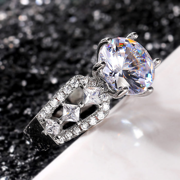 Luxury High Quality Zirconia Women's Ring Hollow Square Diamond Engagement Ring