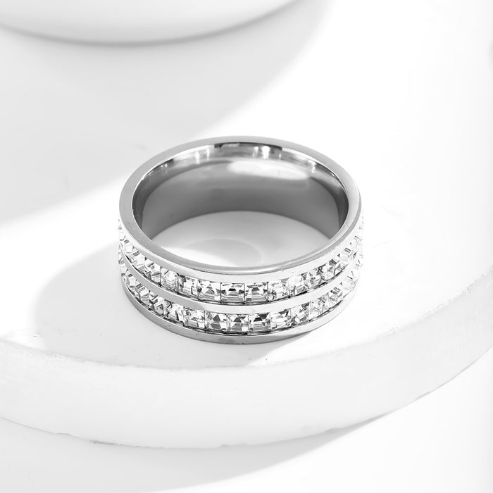 Wholesale gold-plated stainless steel and titanium steel full-circle square diamond rings