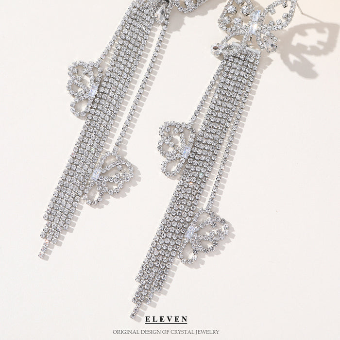 S925 Silver Needle Butterfly Tassel Earrings - Long Rhinestone Dangles for a Stylish Look