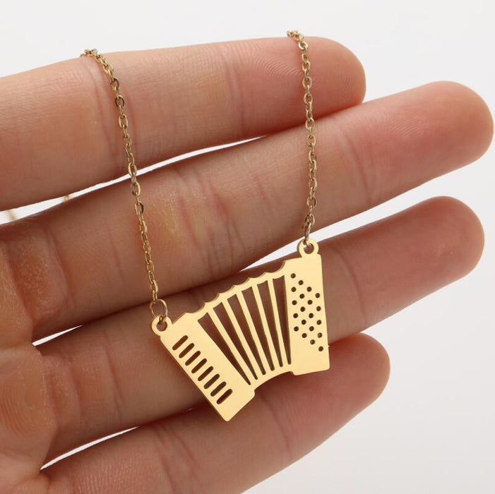 Music Note and Accordion Pendant Necklace - Elegant and Stylish Jewelry