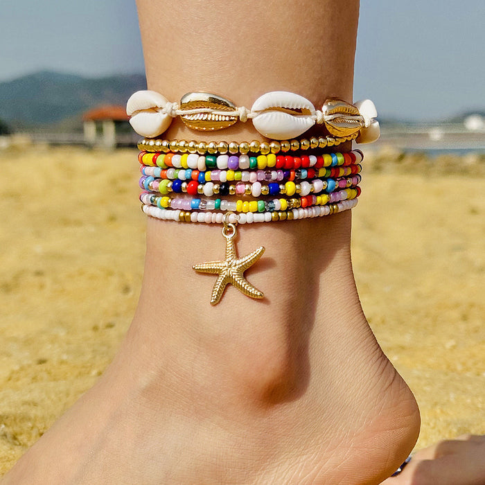 Bohemian Shell and Starfish Bracelet Set – Beach-Inspired Seven-Piece Jewelry