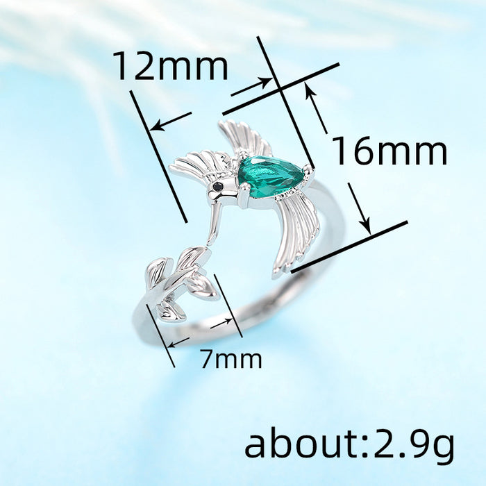 Zircon design ring bird branch open adjustable ring