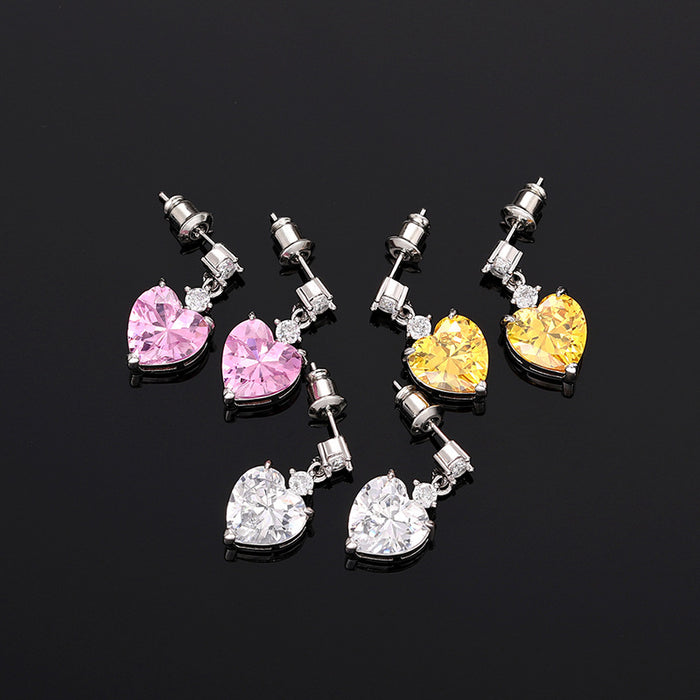 Super shiny heart earrings, exquisite college style earrings