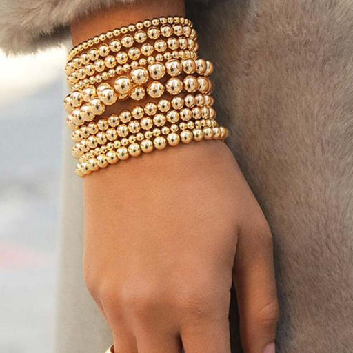 Gold and Silver Resin Stretch Beaded Ball Bracelet - wallojewerly 