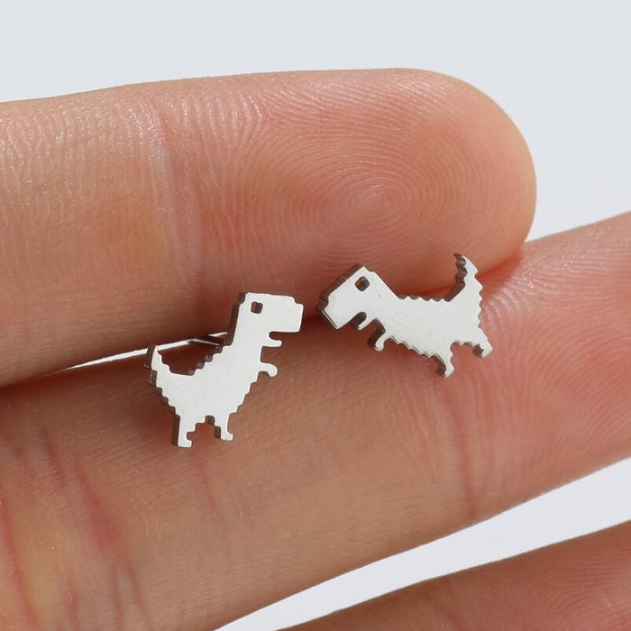 Pendientes de dinosaurio Tyrannosaurus Rex, mini pendientes sencillos de acero inoxidable de animales pequeños, nuevos pendientes de comercio electrónico transfronterizo