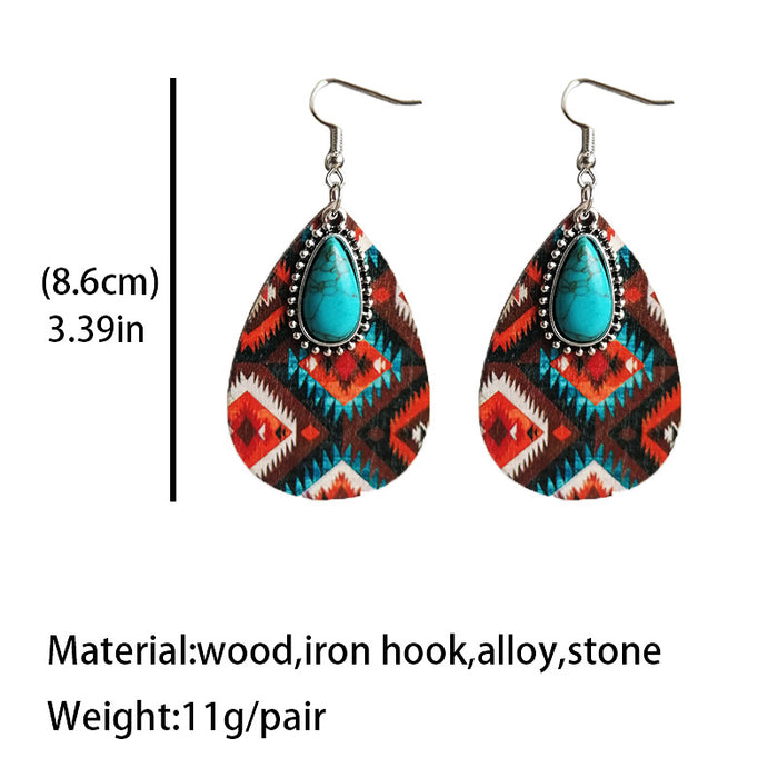 Turquoise Pendant Earrings with Aztec Western Bohemian Style