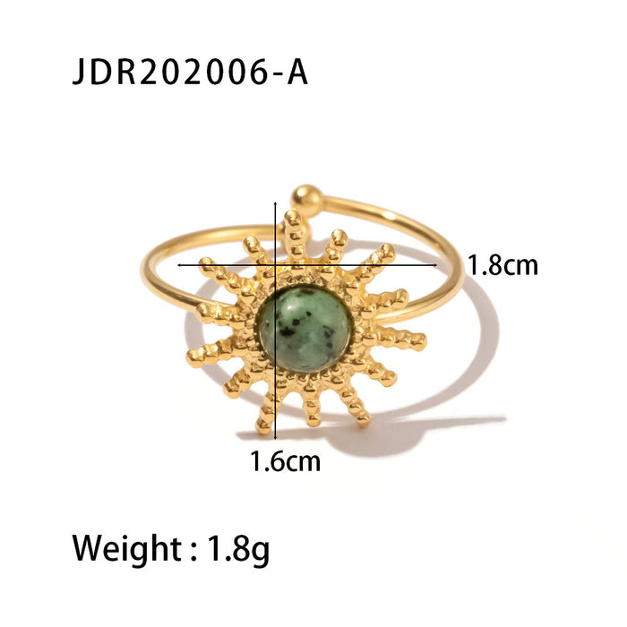 18K Gold Stainless Steel Round Zircon Ring with Weave Design