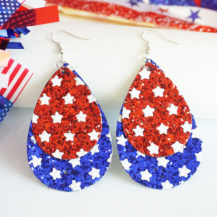 Independence Day Teardrop Earrings with American Flag Design