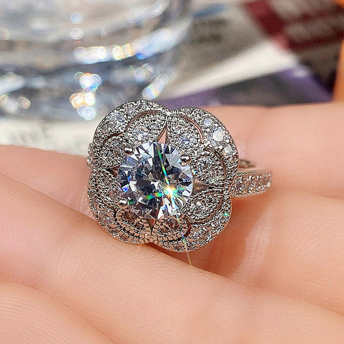 Vintage Flower Zircon Round Diamond Ring