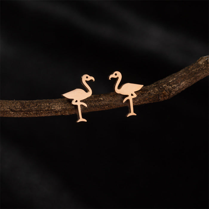 Flamingo and Swan Stainless Steel Stud Earrings - Luxurious and Elegant Jewelry