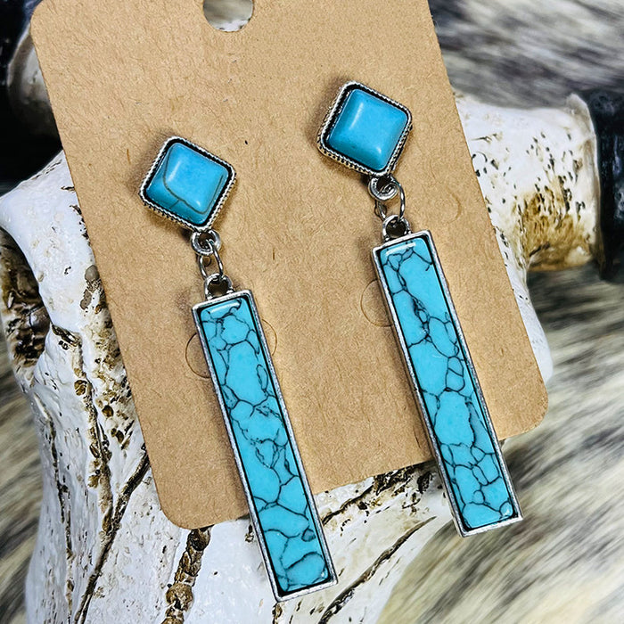 Simple Geometric Turquoise Bar Earrings with Vintage Western Ethnic Style