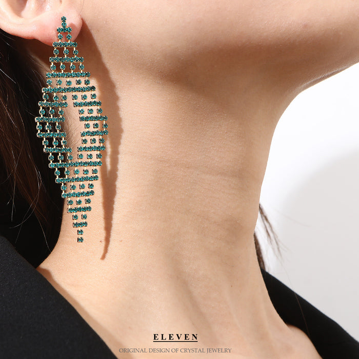 Exaggerated Vintage Tassel Earrings - Full Rhinestone Dangles for a Bold and Stylish Look - wallojewerly 