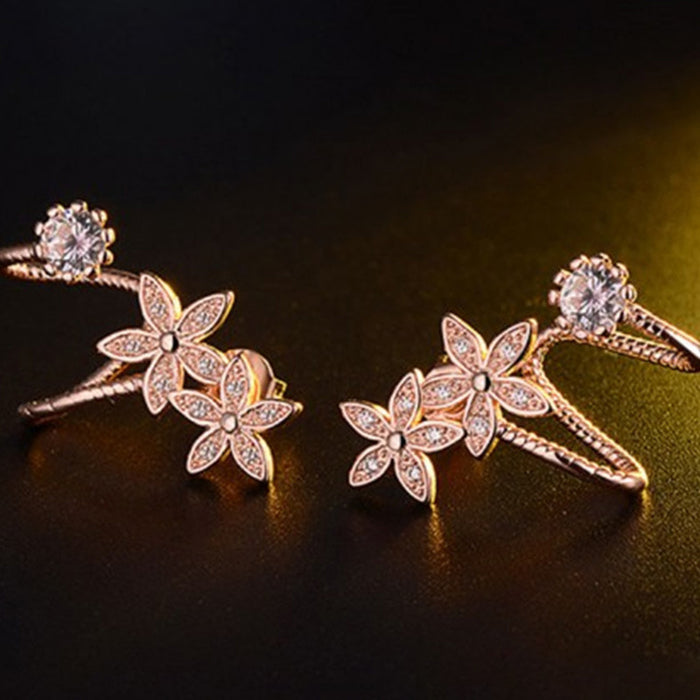 Women's double ear piercing flower zircon earrings one-piece ear clip