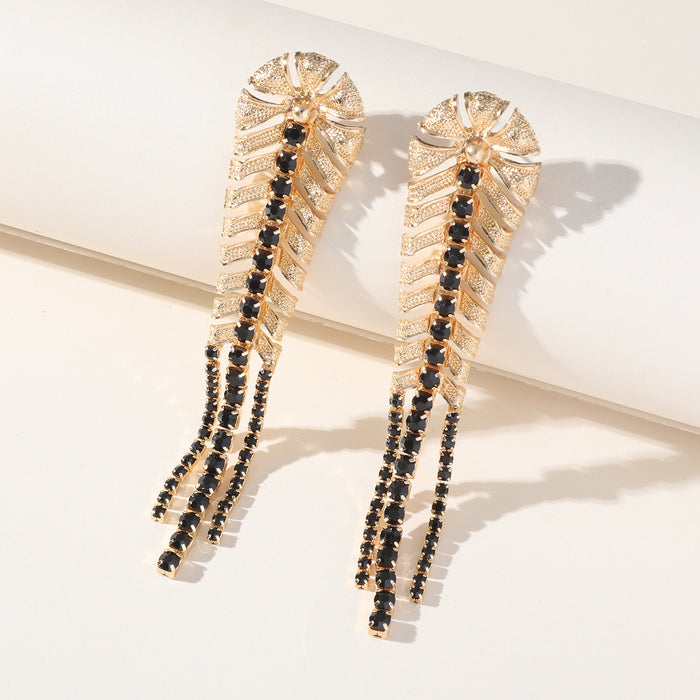 ZA Leaf Tassel Earrings - Vintage Rhinestone Jewelry for a Bohemian Look