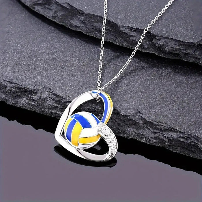 Collar deportivo con dije de voleibol en forma de corazón