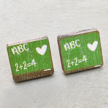 School season ruler wooden earrings