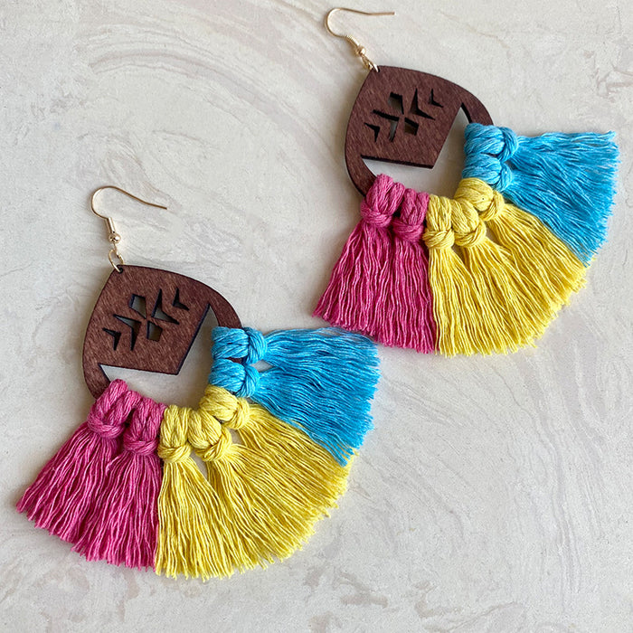 LGBT Rainbow Chess Bohemian Tassel Earrings, Handwoven with a Stylish European Flair