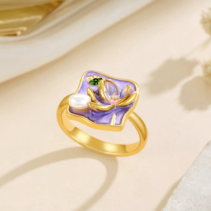 Wholesale copper micro-inlaid enamel painted drip flower open ring