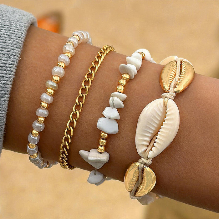 Bohemian Shell and Starfish Bracelet Set – Beachy Layered Jewelry