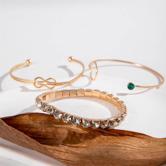 Heart and Geometric Bracelet Set - Five-Piece Diamond-Inlaid Jewelry