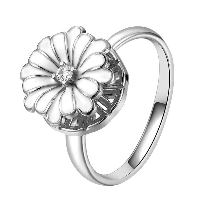 Wholesale copper micro-painted zircon white drip flower rotating ring