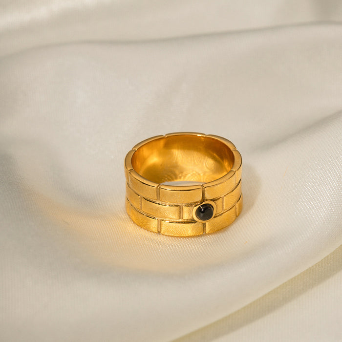 18K Gold Plated Stainless Steel Black Onyx Ring - Hypoallergenic and Tarnish-Resistant