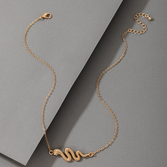 Snake Chain Pendant Necklace with Geometric Irregular Animal Design