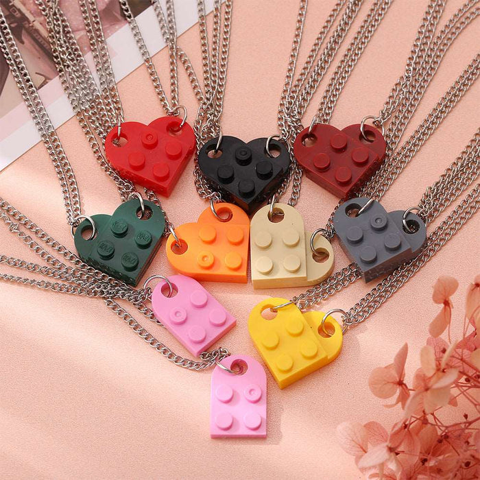 Alloy Building Block Style Heart Necklace