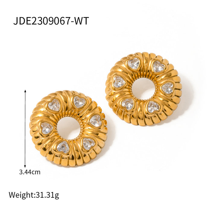 Designer 18K Gold Plated Stainless Steel Zircon Inlaid Bread Texture Earrings - Titanium Steel Jewelry 2023