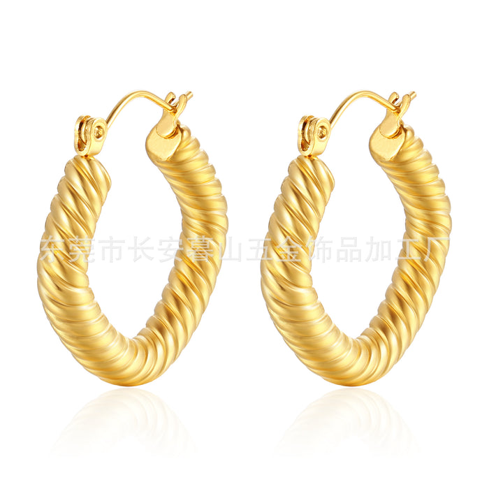 Vintage Cast Wave Wings Stainless Steel 18K Gold Earrings