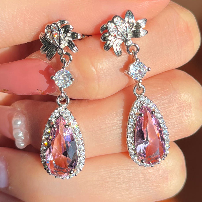 Long teardrop pear-shaped flower earrings simulated yellow diamond earrings