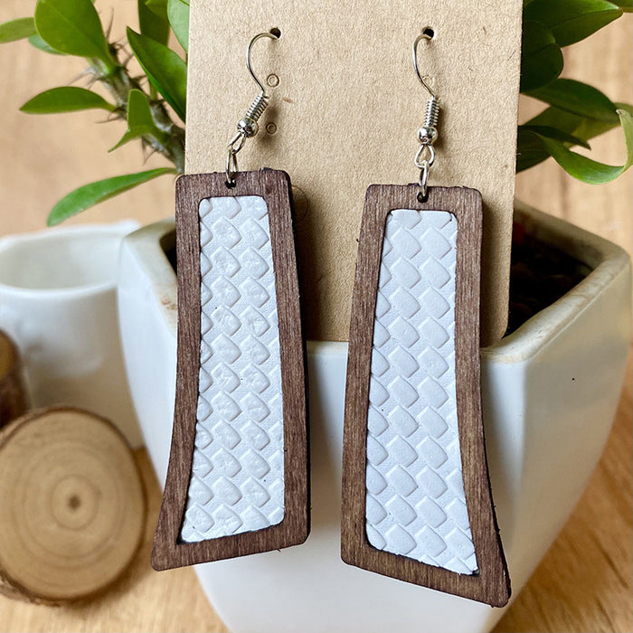 Wooden plaid earrings