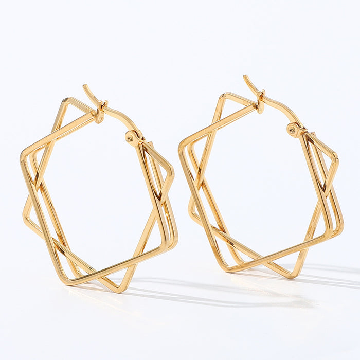 Geometric square gold 18K titanium steel earrings stainless steel simple ear buckle