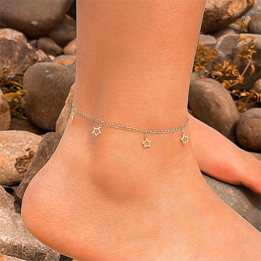 Elegant Multi-Layered Heart Anklet Set – Rhinestone Accents for a Stylish Look