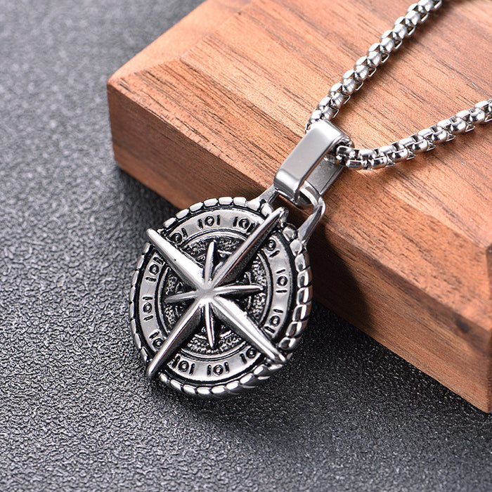 Stainless Steel Compass Vintage Necklace - wallojewerly 