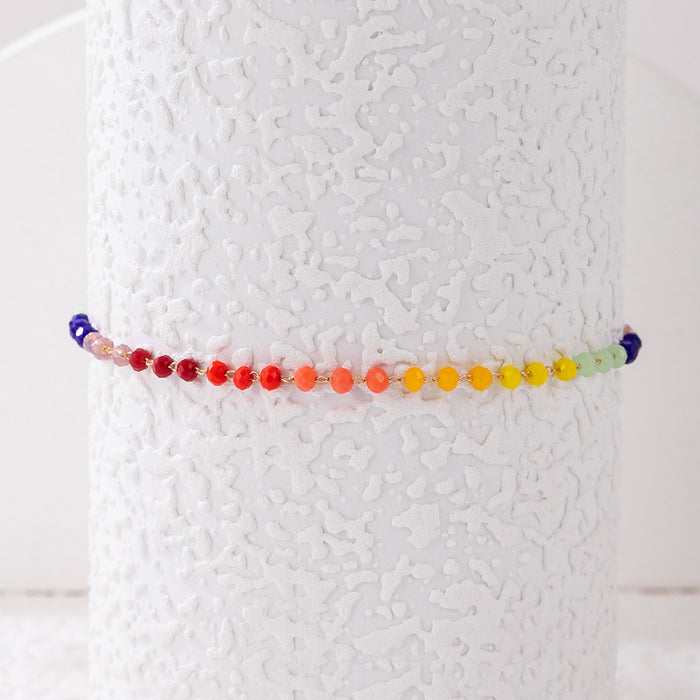 Candy Color Beaded Anklet with Simple Rainbow Bead Design