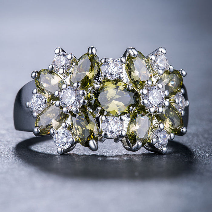 Women's colorful marquise micro-inlaid flower ring