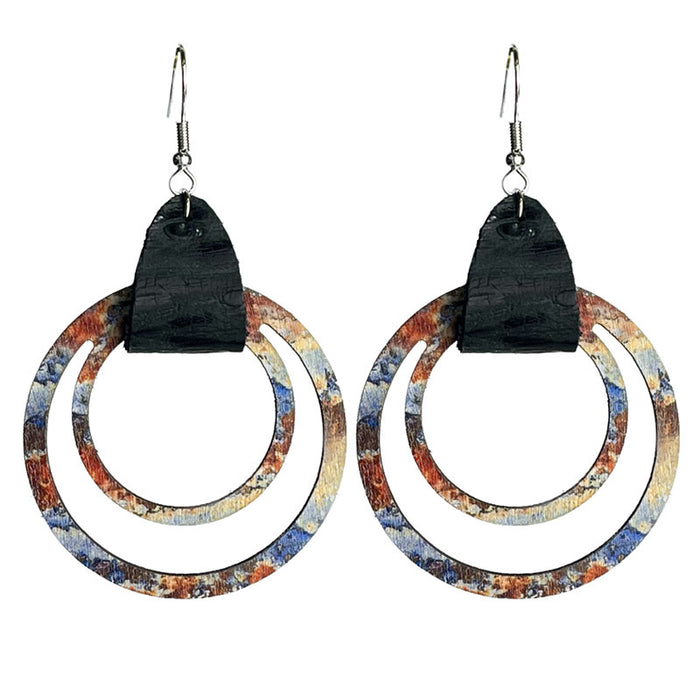 Wooden hollow ring earrings