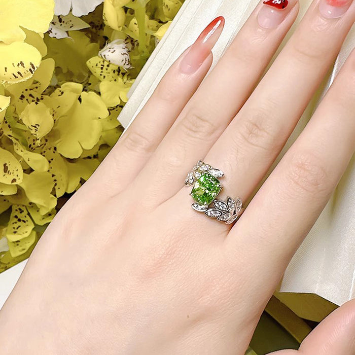 Anillo de hoja floral con diseño geométrico para el dedo índice