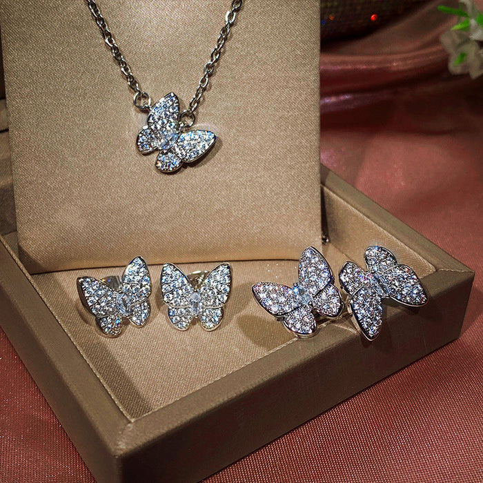 Butterfly zircon three-piece jewelry set, direct