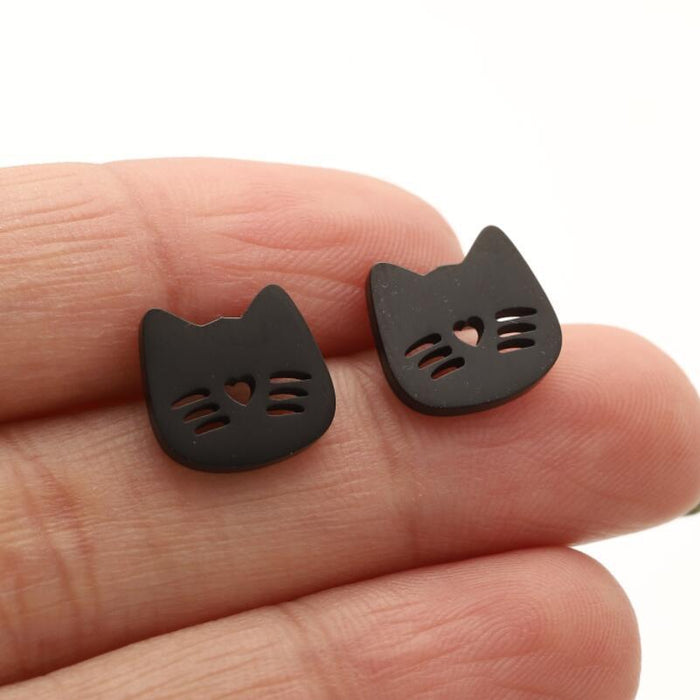 Cat and Heart Hollow Stainless Steel Stud Earrings - Cute and Playful Animal Jewelry