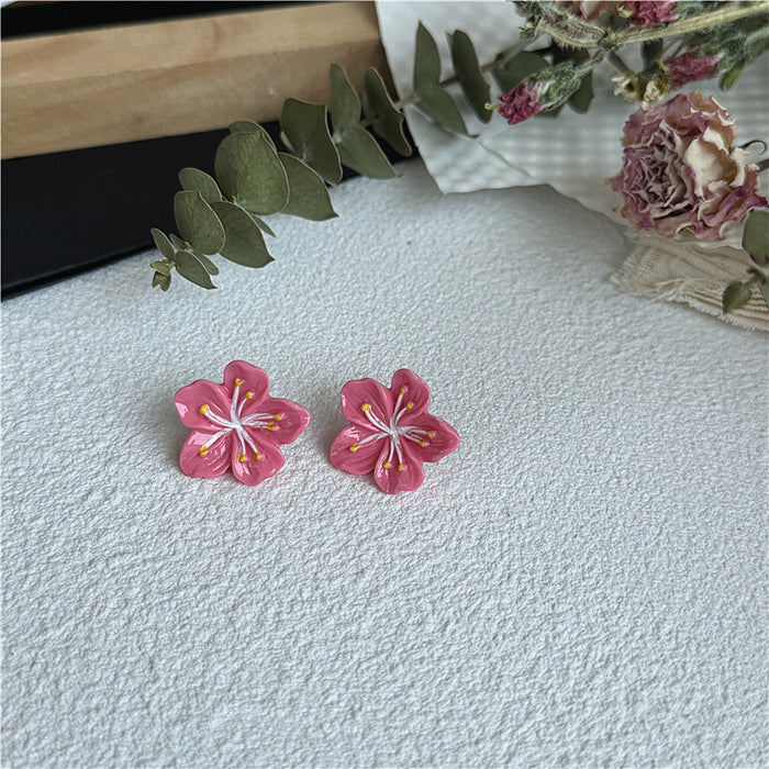 Spring cherry blossom earrings Korean style pink flower earrings