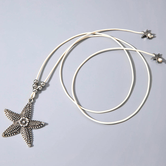 Collar con colgante de estrella de mar bohemio con cuerda de cuero: joyería de estilo playero para hombres y mujeres