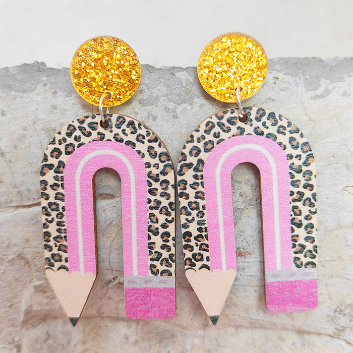 Wooden school pencil earrings