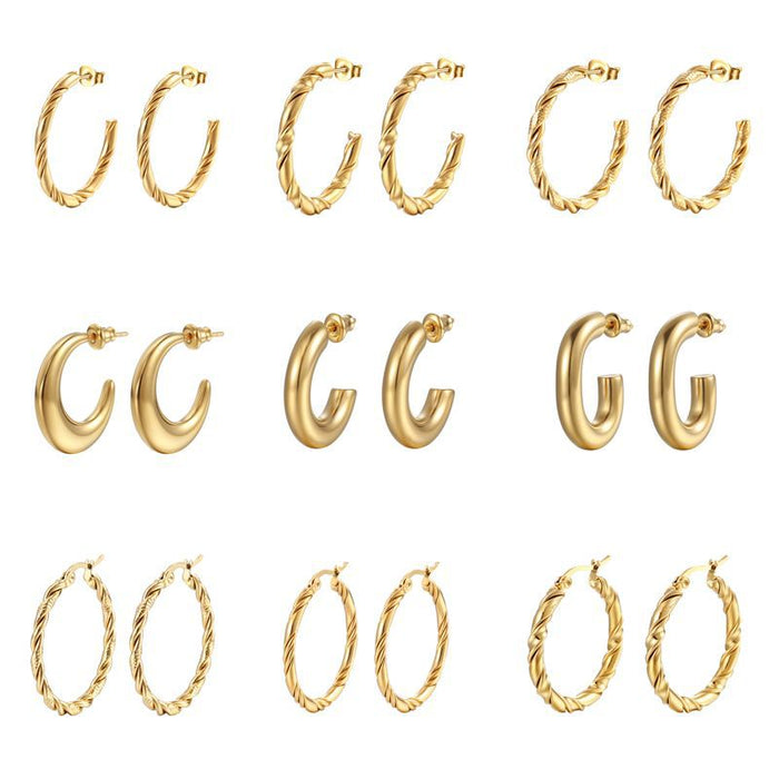 Stainless Steel Multi-Strand Twisted Wire Titanium Steel Earrings C-Shaped Earrings Set Wholesale