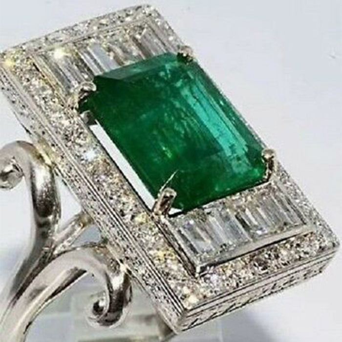 Emerald zircon ring retro palace style ring